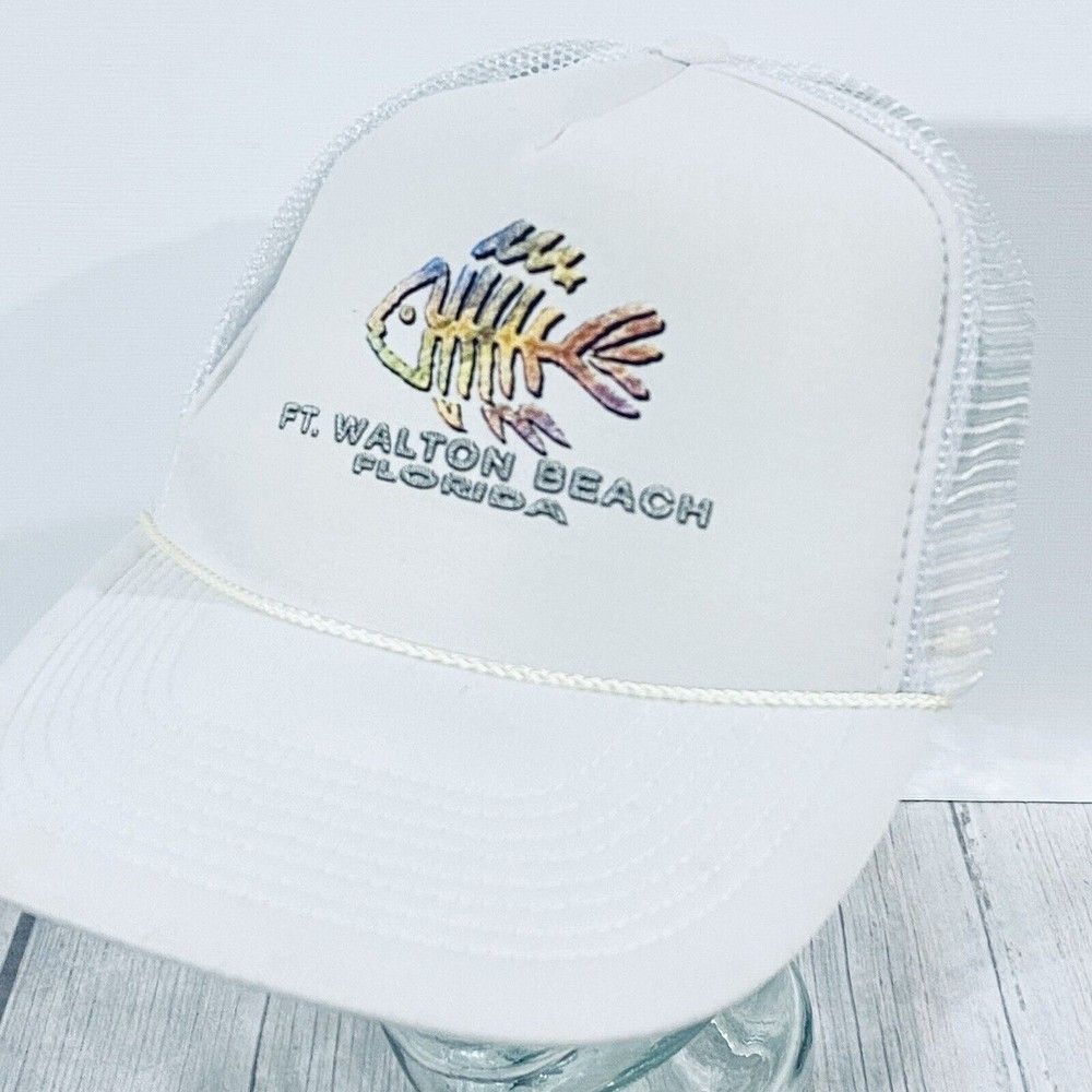 Fort Walton Beach Florida MESH Strapback Hat Cap Travel Souvenir White